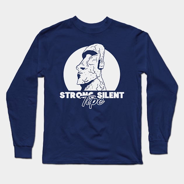 Strong Silent Moai (Mono) Long Sleeve T-Shirt by nickbeta